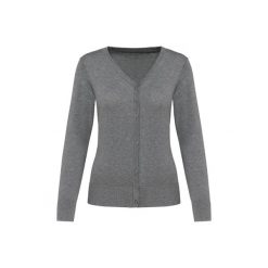 Damski kardigan z suprimy Kariban Premium. Szare swetry KARIBAN, na zimę, bez wzorów, z bawełny, eleganckie, bez ramiączek. Za 220.00 zł.