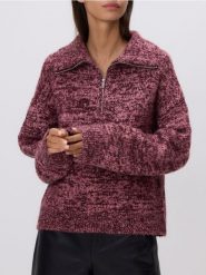 Wzorzysty sweter z kołnierzykiem - bordowy. Czerwone swetry Reserved, l, bez wzorów, z dzianiny, bez ramiączek. Za 159.99 zł.