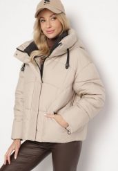 Beżowa Kurtka Pikowana o Pudełkowym Kroju z Kapturem i Ściągaczami Hediana. Brązowe kurtki Born2be, xl, bez wzorów, z jeansu, eleganckie, z kapturem. Za 149.99 zł.