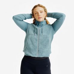 Bluza jeździecka damska Fouganza 500 ciepła. Zielone bluzy FOUGANZA, na jesień, m, bez wzorów, z materiału, eleganckie, bez ramiączek, bez kaptura. Za 119.99 zł.