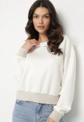 Biała Bluza z Metaliczną Nicią Ilasila. Białe bluzy Born2be, l, z aplikacjami, z jeansu, bez kaptura. W wyprzedaży za 55.24 zł.