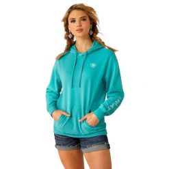 Bluza damska z kapturem Ariat Logo 2.0. Niebieskie bluzy z kapturem Ariat, s, bez wzorów, ze skóry, z kapturem, do jazdy konnej. Za 315.50 zł.