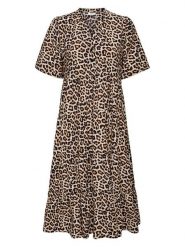 JDY Sukienka w kolorze jasnobrązowo-czarnym rozmiar: S. Brązowe sukienki JDY, na imprezę, s, bez wzorów, z włókna, bez kołnierzyka, bez ramiączek, midi, rozkloszowane. Za 83.03 zł.