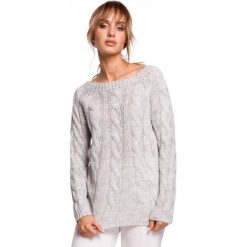 Sweter damski ze splotem typu warkocz szary. Szare sukienki Sukienki.shop, l, w ażurowe wzory, z dzianiny, biznesowe, bez ramiączek. Za 109.00 zł.