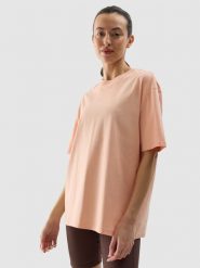4F T-shirt oversize gładki damski - koralowy L. Czerwone t-shirty 4f, l, bez wzorów, z bawełny, klasyczne, bez kołnierzyka, bez ramiączek. W wyprzedaży za 29.99 zł.