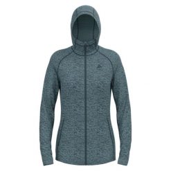Bluza z kapturem damska Odlo Tencia Mid Layer Hoody Full Zip. Niebieskie bluzy ODLO, bez wzorów, sportowe, bez ramiączek, z kapturem. Za 425.75 zł.