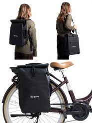 Wodoodporny plecak rowerowy 3w1 – plecak, sakwa na bagażnik i torba na ramię. Czarne torby na laptopa RAINJOY, bez wzorów, z materiału, do ręki. Za 290.00 zł.