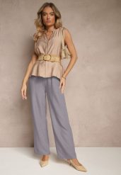 Niebieskie Klasyczne Spodnie z Gumką i Sznurkiem w Pasie Ramaya. Niebieskie jeansy Renee, bez wzorów, z jeansu, eleganckie, z standardowym stanem. W wyprzedaży za 26.99 zł.