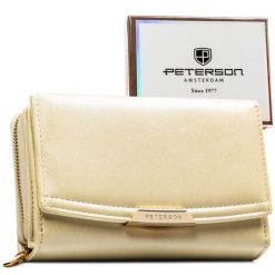 Portfel damski ze skóry ekologicznej w kolorze ecru, wyposażony w system RFID - Peterson. Portfele Peterson, bez wzorów, ze skóry ekologicznej. Za 94.99 zł.