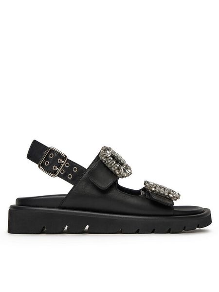 Eva Minge Sandały SNOWDROP-I75-563 Czarny. Czarne sandały Eva Minge, bez wzorów, ze skóry, bez obcasa, na płaskiej podeszwie, bez zapięcia. Za 379.99 zł.