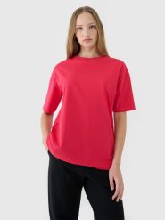 4F T-shirt oversize gładki damski - różowy L. Czerwone t-shirty 4f, l, bez wzorów, z bawełny, klasyczne, bez kołnierzyka, bez ramiączek. W wyprzedaży za 39.99 zł.