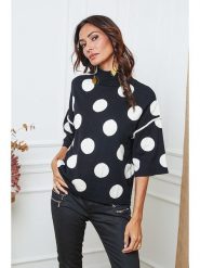 So Cachemire Sweter "Fuzia" w kolorze czarno-białym rozmiar: M. Czarne swetry So Cachemire, m, bez wzorów, ze splotem, bez ramiączek. Za 200.13 zł.