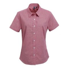 Damska Bawełniana Koszula Z Krótkim Rękawem W Kratkę Micro Gingham. Białe koszule PREMIER, xl, bez wzorów, z bawełny, bez kołnierzyka, bez ramiączek. Za 115.99 zł.