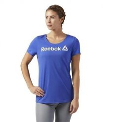 Koszulka treningowa damska Reebok Scoop Neck. Niebieskie t-shirty sportowe Reebok, l, bez wzorów, bez ramiączek. Za 152.00 zł.
