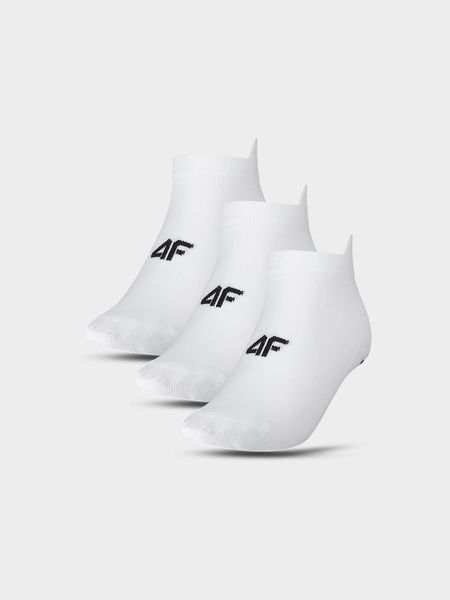 4F Skarpetki treningowe przed kostkę (3-pack) damskie - białe 39-42. Białe skarpetki 4f, bez wzorów, z elastanu, do biegania. Za 44.99 zł.