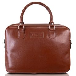 Torba skórzana Tizano TM05 brązowa. Brązowe torby na laptopa TIZANO, bez wzorów, z materiału, na ramię. Za 401.99 zł.