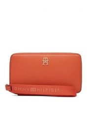 Tommy Hilfiger Portfel Th Logotape Compact Zip Around AW0AW18699 Pomarańczowy. Brązowe portfele Tommy Hilfiger, bez wzorów, ze skóry. Za 269.99 zł.