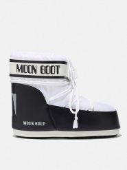 Moon Boot Botki zimowe "Icon Low" w kolorze czarno-białym rozmiar: 36/38. Białe botki Moon Boot, bez wzorów, z materiału, bez obcasa, bez zapięcia. Za 520.90 zł.