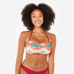 Góra kostiumu kąpielowego surfingowego damska Olaian Lori Sangria. Czerwone bikini OLAIAN, bez wzorów, z elastanu, sportowe. Za 39.99 zł.