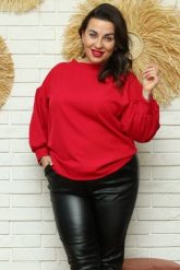 Bluzka na święta elegancka z bufiastymi rękawami SALMA czerwona. Czerwone bluzki KARKO, plus size, bez wzorów, z elastanu, biznesowe, bez kołnierzyka, plus size, bez ramiączek. Za 249.50 zł.