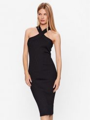 DKNY Sukienka dzianinowa P3DUAJ29 Czarny Slim Fit. Czarne sukienki DKNY, xl, bez wzorów, z dzianiny, bez kołnierzyka, bez ramiączek. Za 539.99 zł.
