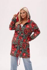 Bluza z kapturem Granada - print w owoce granatu i kwiaty piwonii PLUS SIZE XXL OVERSIZE JESIEŃ. Czerwone bluzy Moda Size Plus Iwanek, na jesień, plus size, z aplikacjami, z bawełny, boho, bez ramiączek, z kapturem. Za 329.90 zł.