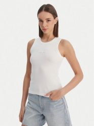 Calvin Klein Jeans Top LV047E200G Biały Slim Fit. Białe topy Calvin Klein Jeans, l, bez wzorów, z bawełny, bez kołnierzyka, bez ramiączek. Za 169.99 zł.