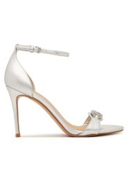 Guess Sandały FLJKBB LEL03 Srebrny. Szare sandały Guess, z aplikacjami, ze skóry, bez obcasa, na szpilce, bez zapięcia. Za 719.99 zł.