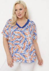 Niebieska Wiskozowa Bluzka z Krótkim Rękawem i Dekoltem Typu V-Neck Natloza. Niebieskie bluzki Born2be, l, bez wzorów, z wiskozy, bez kołnierzyka, bez ramiączek. Za 69.99 zł.
