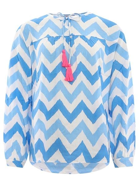 Zwillingsherz Bluzka "Zick Zack" w kolorze błękitnym rozmiar: S/M. Niebieskie bluzki Zwillingsherz, m, bez wzorów, z wiskozy, bez kołnierzyka, bez ramiączek. Za 113.99 zł.