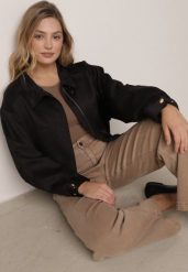 Czarna Kurtka Typu Bomberka Ozdobiona Kołnierzykiem Tellavan. Czarne kurtki Born2be, l, bez wzorów, z jeansu, bez kaptura. Za 189.99 zł.