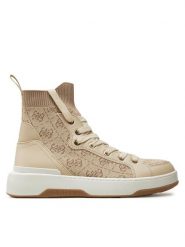 Guess Botki FLPMNN FAL12 Beżowy. Brązowe botki Guess, z aplikacjami, z materiału, bez obcasa, na płaskiej podeszwie, bez zapięcia. Za 645.00 zł.
