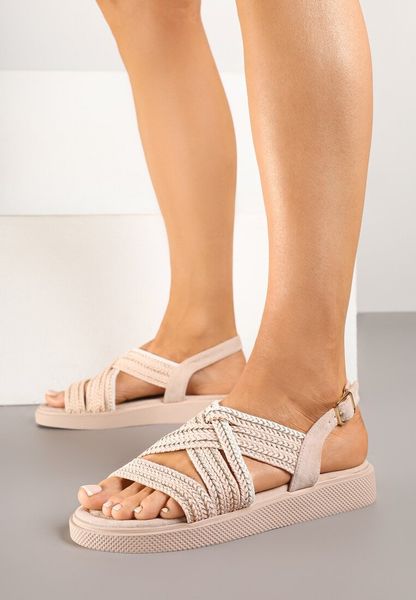 Różowe Sandały Ozdobione Plecioną Cholewką Selozi. Czerwone sandały Born2be, bez wzorów, bez obcasa, na płaskiej podeszwie, bez zapięcia. Za 99.99 zł.