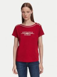 Guess T-Shirt W6YI58 K5317 Czerwony ciemny Regular Fit. Czerwone t-shirty Guess, xs, z aplikacjami, z bawełny, bez kołnierzyka, bez ramiączek. Za 234.99 zł.