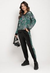 Zielono-Czarny Komplet Dresowy Welurowy Bluza w Abstrakcyjny Wzór Spodnie z Lampasami Ivalaria. Zielone bluzy Born2be, bez wzorów, z dresówki, bez ramiączek, bez kaptura. W wyprzedaży za 110.49 zł.