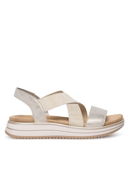 Remonte Sandały D1J50-90 Złoty. Żółte sandały Remonte, bez wzorów, z nubiku, bez obcasa, na płaskiej podeszwie, bez zapięcia. Za 339.99 zł.