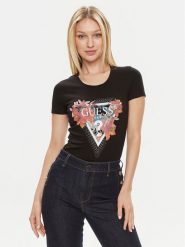 Guess T-Shirt Ss Cn Tropical Train W4GI62 J1314 Czarny Slim Fit. Czarne t-shirty Guess, xs, z aplikacjami, z bawełny, bez kołnierzyka, bez ramiączek. Za 129.99 zł.