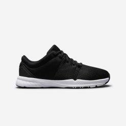 Buty fitness Domyos 100 damskie. Czarne buty treningowe DOMYOS, bez wzorów, z kauczuku, bez zapięcia, do biegania. Za 59.99 zł.