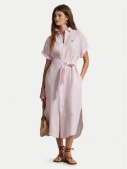 Polo Ralph Lauren Sukienka koszulowa 211965843001 Różowy Regular Fit. Czerwone sukienki Polo Ralph Lauren, bez wzorów, ze lnu, bez kołnierzyka, bez ramiączek, koszulowe. Za 929.99 zł.