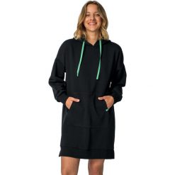 Dresowa Sukienka z Kapturem - Czarna. Czarne sukienki MOE, l, bez wzorów, z bawełny, bez kołnierzyka, bez ramiączek. Za 279.90 zł.