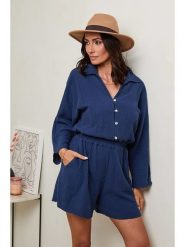 Le Monde du Lin Lniany kombinezon w kolorze granatowym rozmiar: 40/42. Niebieskie kombinezony Le Monde du Lin, bez wzorów, ze lnu, klasyczne, bez kołnierzyka, bez ramiączek. Za 130.99 zł.