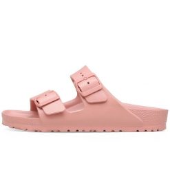 Klapki Birkenstock Arizona Eva Damskie. Czerwone klapki Birkenstock, bez wzorów, z materiału, bez obcasa, bez zapięcia. Za 272.30 zł.