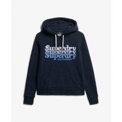 Bluza damska z kapturem Superdry Stacked. Niebieskie bluzy z kapturem Superdry, s, bez wzorów, z kapturem. Za 385.15 zł.