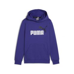 Młodzieżowa bluza z kapturem i dużym dwukolorowym logo Essentials+ PUMA. Niebieskia bluzy z kapturem Puma, m, bez wzorów, z materiału, z kapturem, do biegania. W wyprzedaży za 180.40 zł.