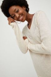 Answear Lab sweter z wełną damski kolor beżowy lekki. Brązowe swetry Answear Lab, l, bez wzorów, z dzianiny, bez ramiączek. Za 149.99 zł.