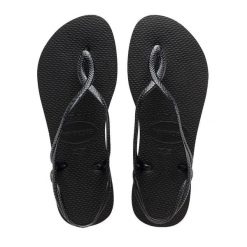 Klapki Havaianas Model 4129697 Kolor Czarny. Czarne klapki Havaianas, bez wzorów, z gumy, sportowe, bez obcasa, bez zapięcia. Za 165.00 zł.