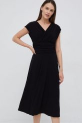 Dkny sukienka kolor czarny midi rozkloszowana. Czarne sukienki DKNY, l, bez wzorów, z dzianiny, bez kołnierzyka, bez ramiączek, midi, rozkloszowane. Za 799.99 zł.
