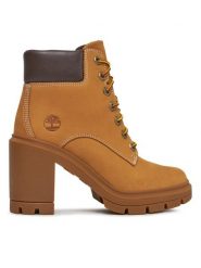 Timberland Botki Allington Heights 6In TB0A5Y5R2311 Brązowy. Brązowe botki Timberland, bez wzorów, z nubiku, bez obcasa, na słupku, bez zapięcia. Za 559.99 zł.