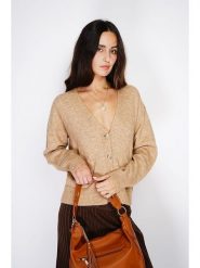 ASSUILI Kaszmirowy kardigan w kolorze jasnobrązowym rozmiar: 38. Brązowe swetry Assuili, bez wzorów, z kaszmiru, klasyczne, bez ramiączek. Za 144.24 zł.