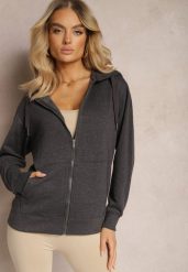 Ciemnoszara Rozpinana Bluza z Kapturem Wykończona Polarem i Ściągaczem Bachetta. Szare bluzy Renee, l, bez wzorów, z polaru, eleganckie, bez ramiączek, z kapturem. W wyprzedaży za 63.99 zł.